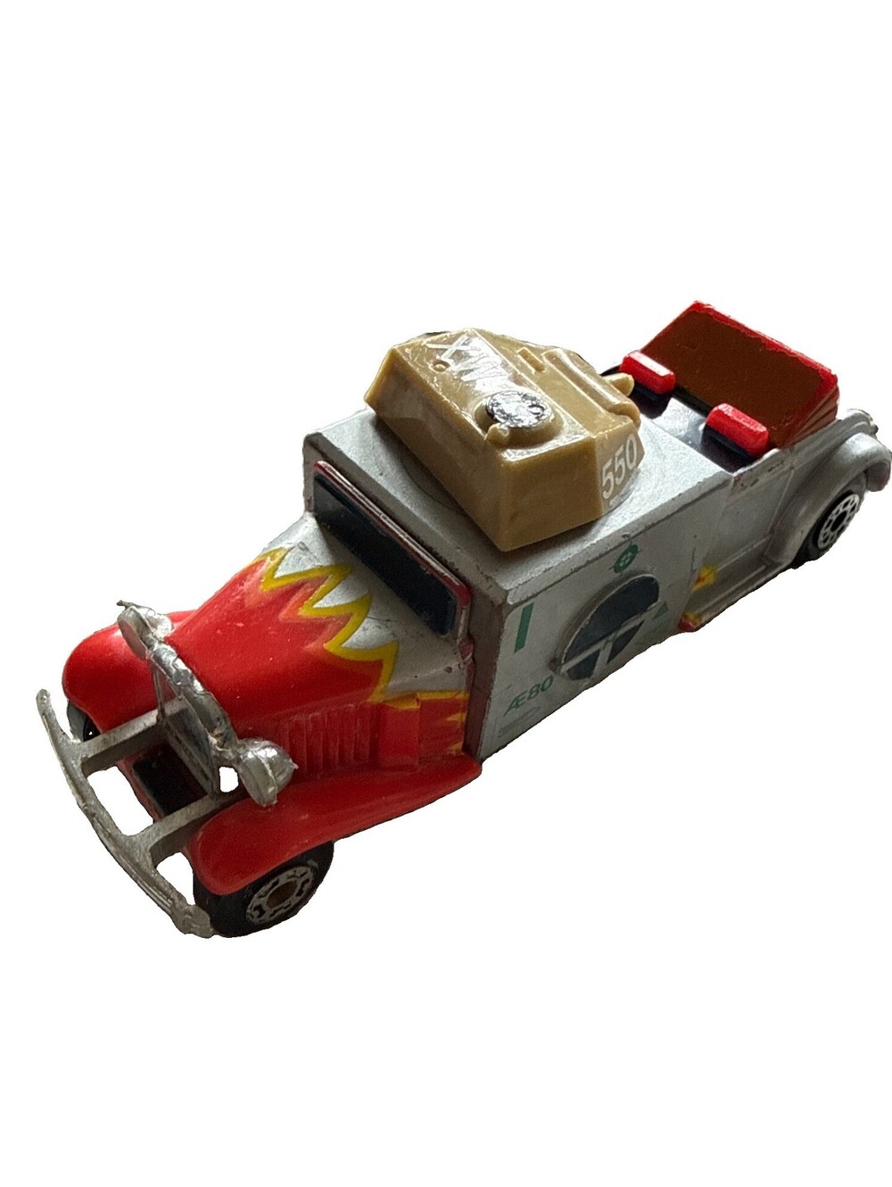 MATCHBOX CONNECTABLES B2 HOT ROD SILVER & RED DIECAST 2 7/8" CAR BLACK & YELLOW
